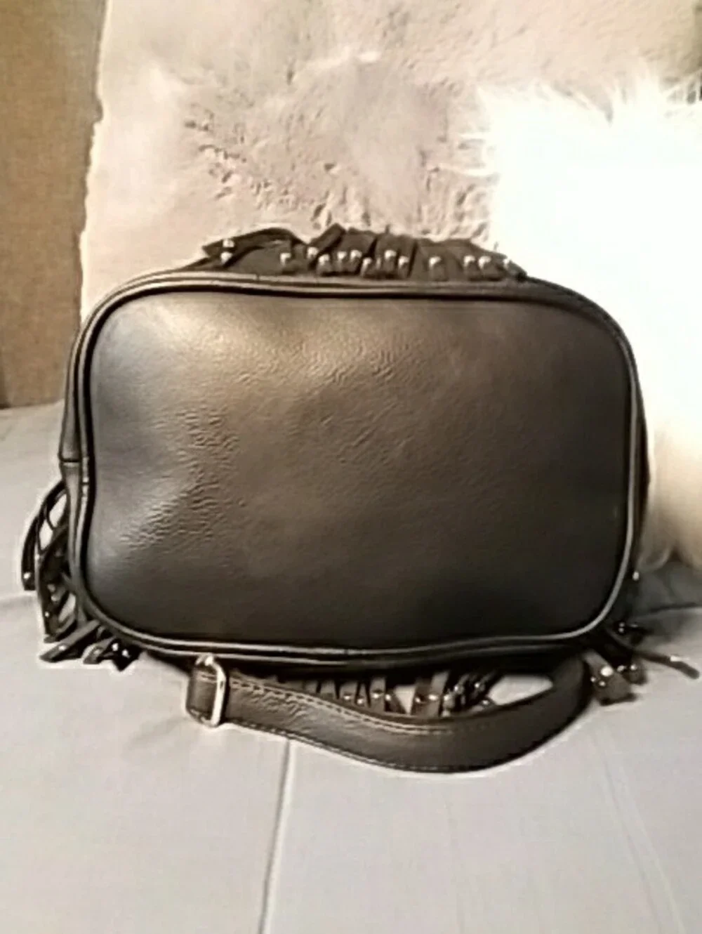 Black Fringe Hobo Bag with Detachable Strap Medium